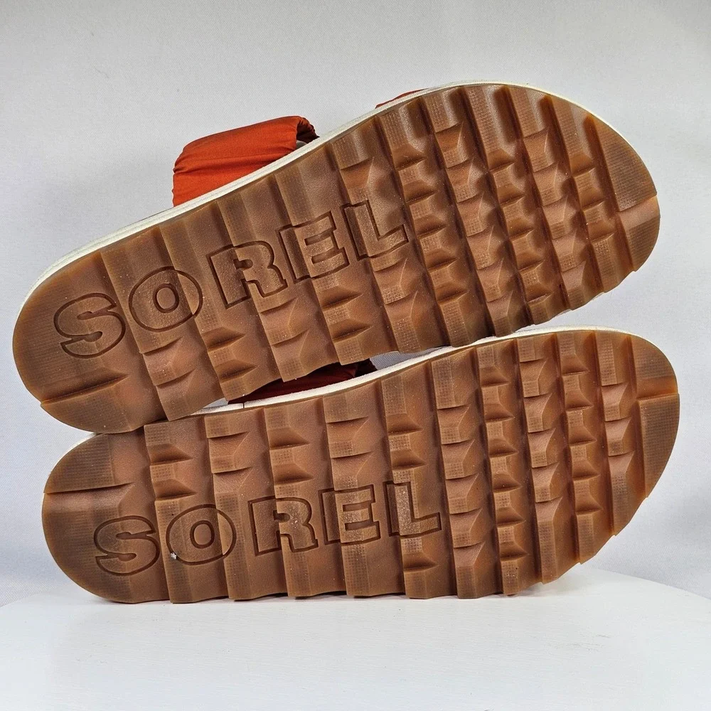 Sorel Kinetic Impact II‎ Slide Orange Ruched Platform Sandals NL471 Womens 8.5